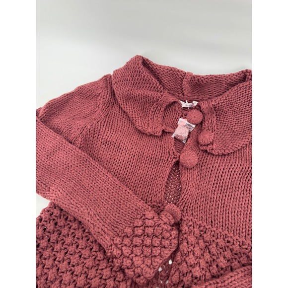 VTG Pure Vida Women's Whimsical Cuffed‎ Sleeve Burgundy Cozy Knit Cardigan - Picture 10 of 11